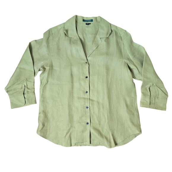 Lauren Ralph Lauren 100% Linen Brown Long Sleeve Button Down, Large - Picture 3 of 10
